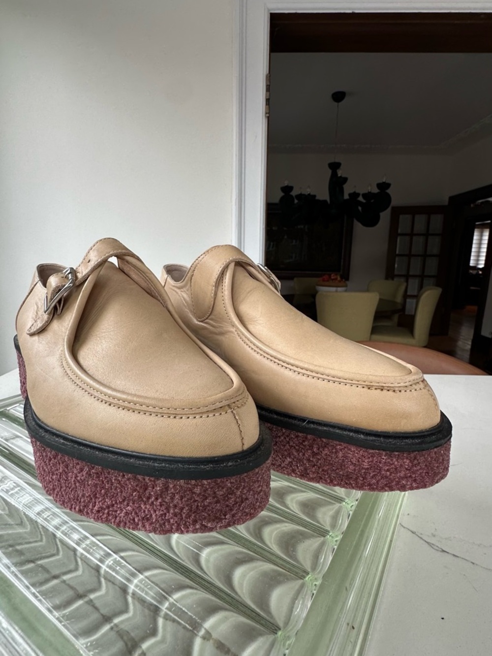 Men's Tan Leather Buckle Loafers - Picture 2 of 11